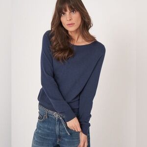 Repeat Blue Knit Sweater Basic Long Sleeve Pullover In Cotton Blend size 38/S
